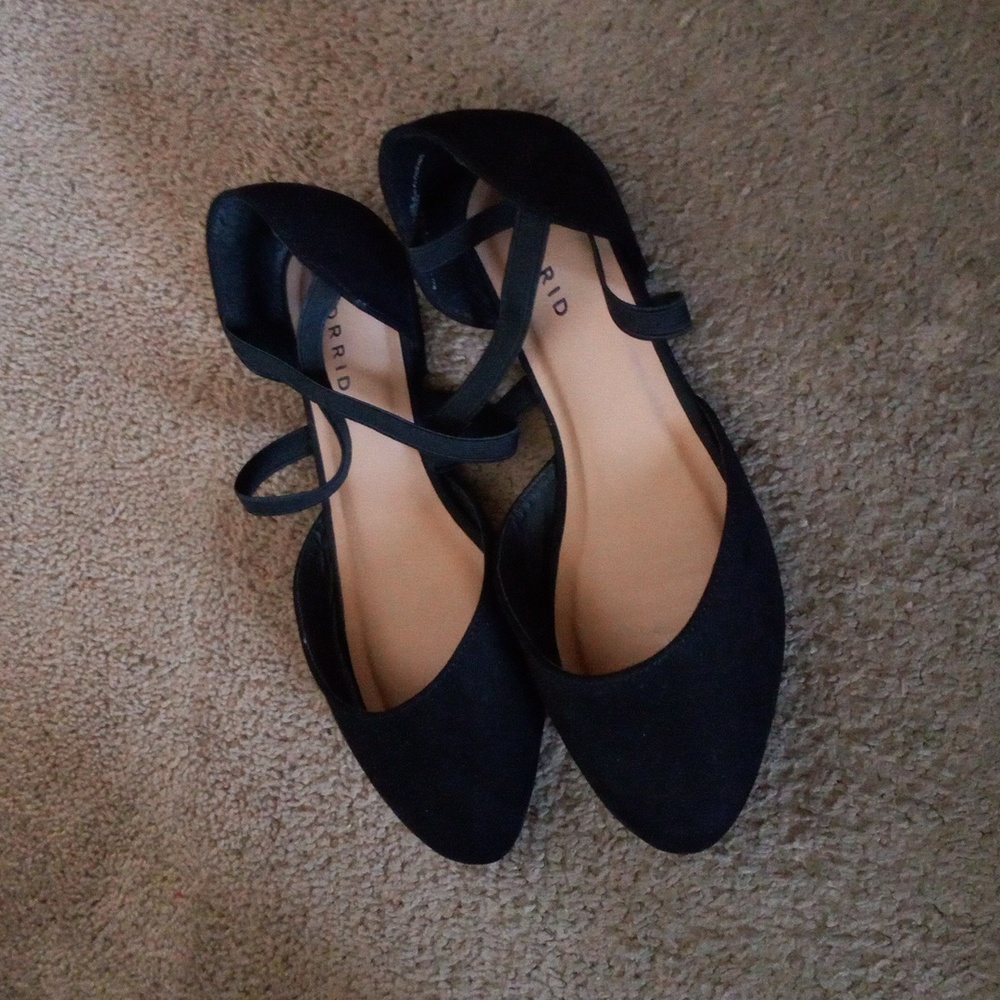 Torrid Black Faux Suede Elastic Crisscross Strap Flat